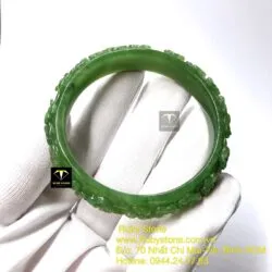 Vòng ngọc bích chạm Hoa mai, ni tay 53mm - Ảnh 6