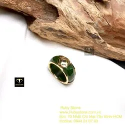 Nhẫn tròn Ngọc bích xanh đậm, vàng 18k - Ảnh 3