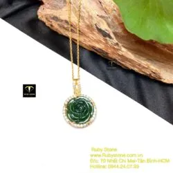 Mặt dây chuyền hoa mẫu đơn Ngọc bích, vàng 18k - Ảnh 6