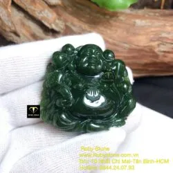 Phật Di Lặc ngọc bích xanh đậm, kích thước 44mm - Ảnh 4