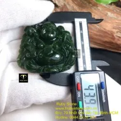 Phật Di Lặc ngọc bích xanh đậm, kích thước 44mm - Ảnh 2