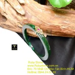 Vòng ngọc bích xanh đậm bọc vàng 10k, bản vuông 6mm - Ảnh 6