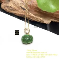 Mặt dây chuyền Hoa mẫu đơn Ngọc bích, vàng 10k