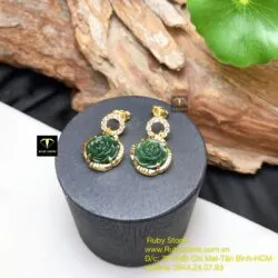 Khuyên tai hoa mẫu đơn Ngọc bích, vàng 18k - Ảnh 3
