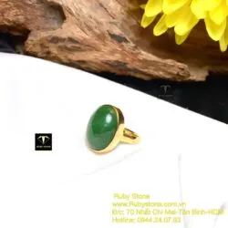 Nhẫn ngọc bích Oval xanh lý, vàng 18k - Ảnh 5