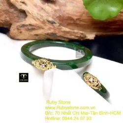 Bộ sản phẩm vòng và nhẫn Ngọc bích, vàng 10k - Hình ảnh 3