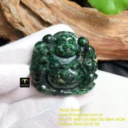 Phật Di Lặc cẩm thạch sơn thuỷ xanh đen, kích thước 47mm - Ảnh 5