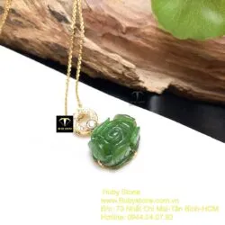 Mặt dây chuyền Hoa mẫu đơn Ngọc bích, vàng 10k