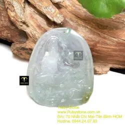Phật Bà cưỡi Rồng ngọc Phỉ thuý Myanmar, KT 66x55mm - Ảnh 6