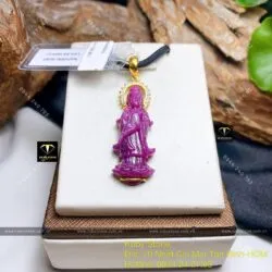 Mặt dây chuyền Phật Bà Quan Âm Ruby Nam Phi, vàng 18k - Hình ảnh 6