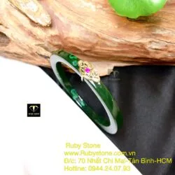 Vòng ngọc bích xanh đậm bọc vàng 10k, bản vuông 6mm - Ảnh 5
