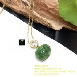 Mặt dây chuyền Hoa mẫu đơn Ngọc bích, vàng 10k
