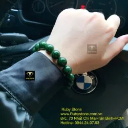 Vòng chuỗi ngọc bích xanh lý đậm 12 ly
