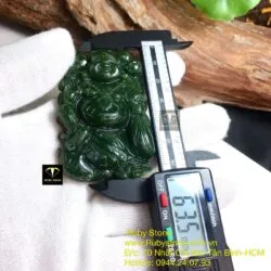 Phật Di Lặc ngọc bích xanh đậm, KT 63mm - Ảnh 2