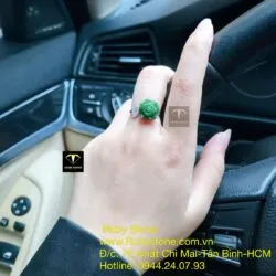 Nhẫn nữ Ngọc bích - thiết kế chữ cái đầu, bạc 925