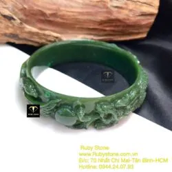 Vòng bản ngọc bích chạm Long - Phụng, bản 17mm - Ảnh 8