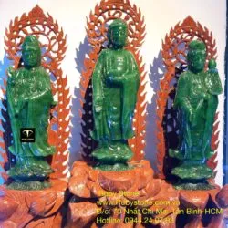 Tam Thế Phật ngọc bích Canada nguyên khối, KT 20cm (ko bao gồm đế gỗ)