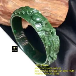 Vòng bản ngọc bích chạm Long - Phụng, bản 17mm - Ảnh 10