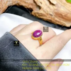 Nhẫn oval Ruby Nam Phi, vàng 18k - Ảnh 4