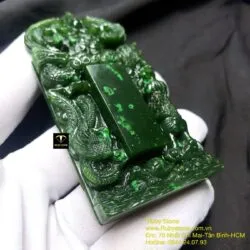 Thẻ bài hầu đồng Ngọc bích, chạm khắc Tứ Linh tinh xảo - Hình ảnh 3