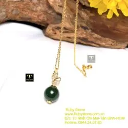 Mặt dây chuyền Trái châu Ngọc bích, móc vàng 18k - Hình ảnh 2