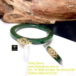 Bộ sản phẩm vòng và nhẫn Ngọc bích, vàng 10k - Hình ảnh 4