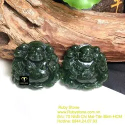 Phật Di Lặc ngọc bích xanh đậm, kích thước 44mm - Ảnh 10