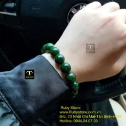 Vòng chuỗi ngọc bích xanh lý đậm 12 ly - Ảnh 4
