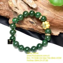 Vòng chuỗi Ngọc bích xanh đậm, mix charm vàng - Ảnh 3