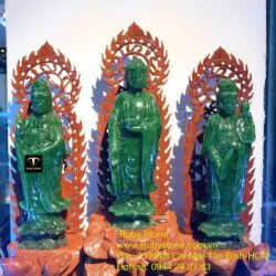 Tam Thế Phật ngọc bích Canada nguyên khối, KT 20cm (ko bao gồm đế gỗ) - Hình ảnh 7