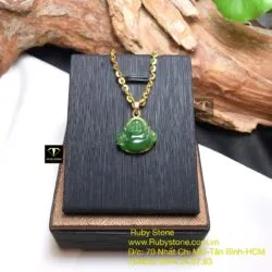 Phật Di Lặc ngọc bích cho bé, KT 16mm, vàng 18k - Ảnh 5