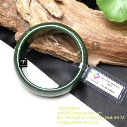 Vòng tay bản liền Ngọc bích xanh lý đậm, bản 23mm - Ảnh 3