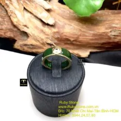 Nhẫn ngọc bích 6 ly xanh đậm, vàng 18k - Ảnh 4