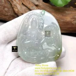 Phật Bà cưỡi Rồng ngọc Phỉ thuý Myanmar, KT 66x55mm