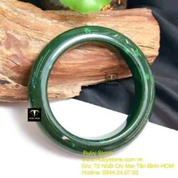 Vòng bản liền Ngọc bích xanh lý, bản 15mm - Ảnh 4