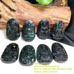 Phật bản mệnh ngọc Cẩm thạch đen, kích thước 42mm - Hình ảnh 5