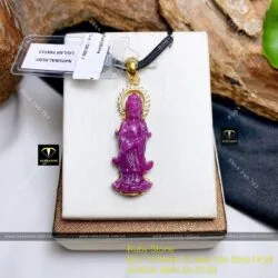 Mặt dây chuyền Phật Bà Quan Âm Ruby Nam Phi, vàng 18k