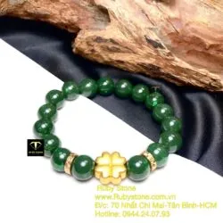 Vòng chuỗi Ngọc bích xanh đậm, mix charm vàng - Ảnh 5