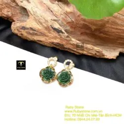Khuyên tai hoa mẫu đơn Ngọc bích, vàng 18k - Ảnh 5