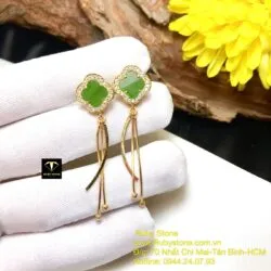 Khuyên tai cỏ bốn cánh Ngọc bích Canada, vàng 18k - Hình ảnh 5