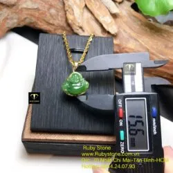 Phật Di Lặc ngọc bích cho bé, KT 16mm, vàng 18k - Ảnh 4