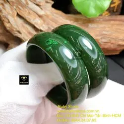 Vòng ngọc bích xanh đậm bông lý, bản 22mm