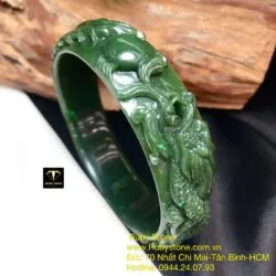 Vòng bản ngọc bích chạm Long - Phụng, bản 17mm - Ảnh 9