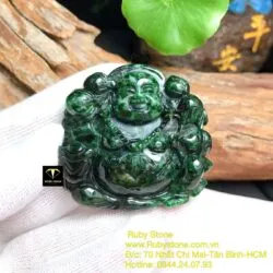 Phật Di Lặc cẩm thạch sơn thuỷ xanh đen, kích thước 47mm