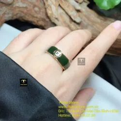 Nhẫn ngọc bích 6 ly xanh đậm, vàng 18k