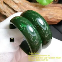 Vòng ngọc bích xanh đậm bông lý, bản 22mm - Ảnh 6