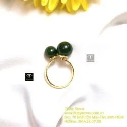 Nhẫn trái châu đôi Ngọc bích xanh đậm, vàng 18k - Ảnh 4