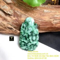Phật quan thế âm bồ tát ngọc Cẩm thạch sơn thuỷ, KT 58mm - Ảnh 10