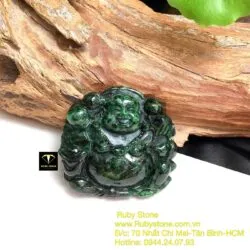 Phật Di Lặc cẩm thạch sơn thuỷ xanh đen, kích thước 47mm - Ảnh 7