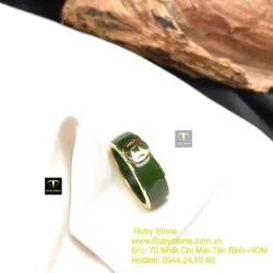 Nhẫn ngọc bích 6 ly xanh đậm, vàng 18k - Ảnh 5